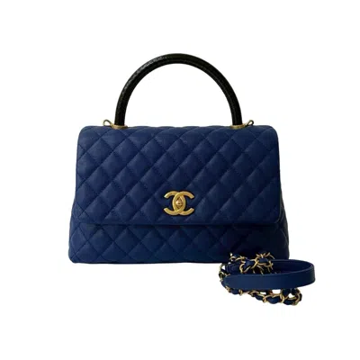 Pre-owned Chanel Blue Grained Calfskin Handbag Shoulder Bag () In Multi