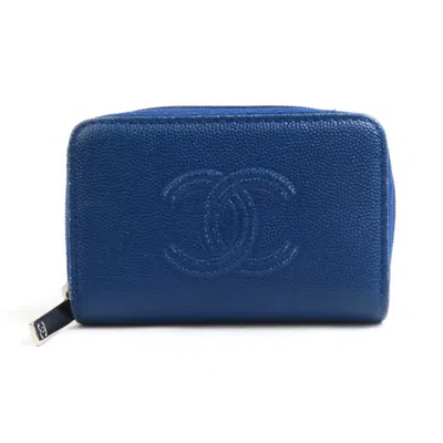 Pre-owned Chanel Blue Grained Calfskin Leather Coin Purse/coin Case ()