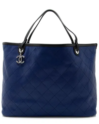 Pre-owned Chanel Blue Grained Calfskin Leather Shopping Fever Xl Tote (authentic Pre-loved)
