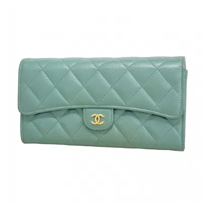 Pre-owned Chanel Blue Grained Calfskin Long Wallet (bi-fold) ()