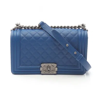 Pre-owned Chanel Blue Grained Calfskin Shoulder Bag ()