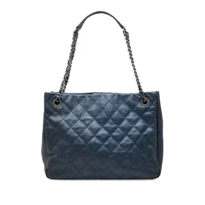 Pre-owned Chanel Blue Grained Calfskin Tote Bag ()