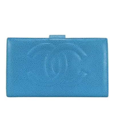 Pre-owned Chanel Blue Grained Calfskin Wallet (bi-fold) ()