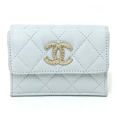 Pre-owned Chanel Blue Grained Calfskin Wallet (tri-fold) ()