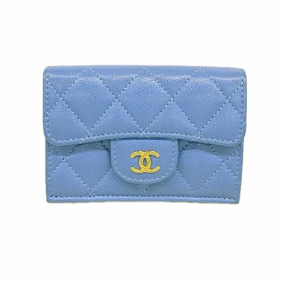 Pre-owned Chanel Blue Grained Calfskin Wallet (tri-fold) ()