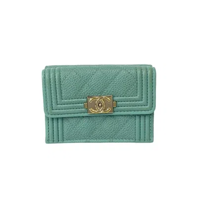Pre-owned Chanel Blue Grained Calfskin Wallet (tri-fold) ()
