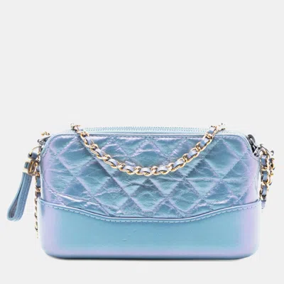 Pre-owned Chanel Blue Iridescent Aged Calfskin Gabrielle Double Zip Clutch With Chain