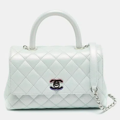 Pre-owned Chanel Blue Iridescent Quilted Caviar Leather Mini Coco Top Handle Bag