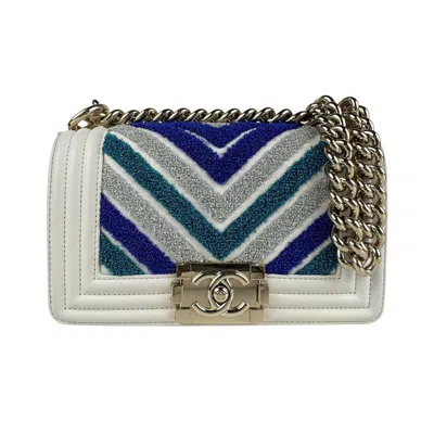 Pre-owned Chanel Blue Ivory Silver Leather Shoulder Bag ()