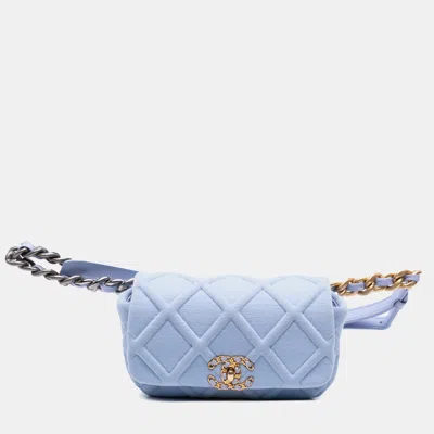Pre-owned Chanel Blue Jersey 19 Flap Belt Bag