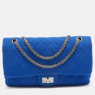 Pre-owned Chanel Blue Jersey Classic 227 Reissue 2.55 Flap Bag