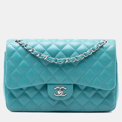 Pre-owned Chanel Blue Jumbo Classic Lambskin Double Flap