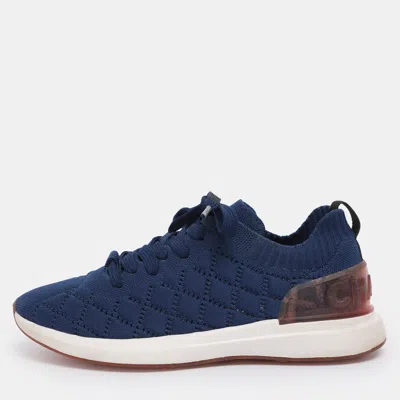 Pre-owned Chanel Blue Knit Fabric Cc Low Top Sneakers Size 39