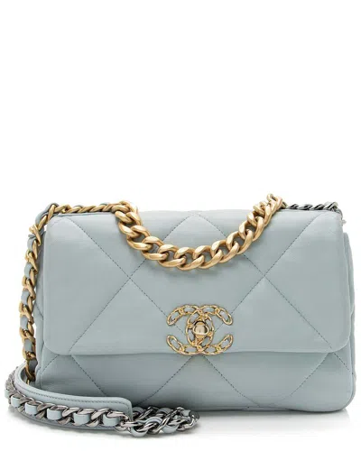 Pre-owned Chanel Blue Lambskin 19 Medium Flap Shoulder Bag (authentic Pre-loved)