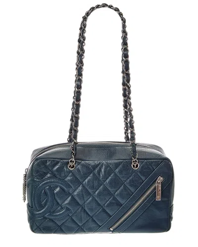 Pre-owned Chanel Blue Lambskin Cc Satchel (authentic Pre-loved)