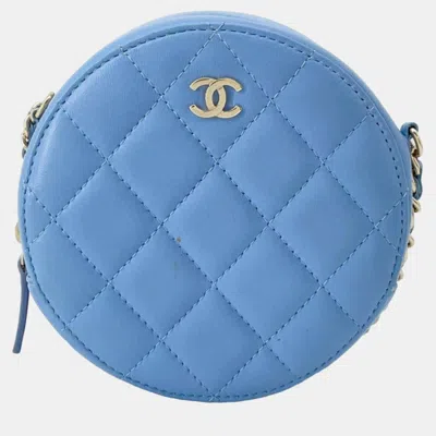 Pre-owned Chanel Blue Lambskin Round Mini Shoulder Bag