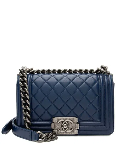 Pre-owned Chanel Blue Lambskin Small Boy Bag (authentic Pre-loved)
