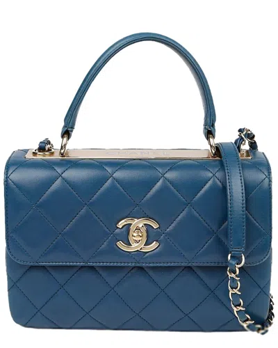Pre-owned Chanel Blue Lambskin Trendy Cc Small Top Handle Tote (authentic Pre-loved)