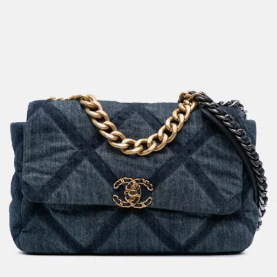 Pre-owned Chanel Blue Large Denim 19 Flap
