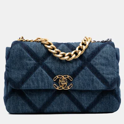 Pre-owned Chanel Blue Large Denim 19 Flap