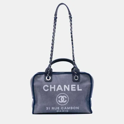 Pre-owned Chanel Blue Large Denim Deauville Bowling Bag