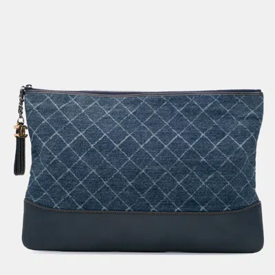Pre-owned Chanel Blue Large Denim Gabrielle O Case Clutch