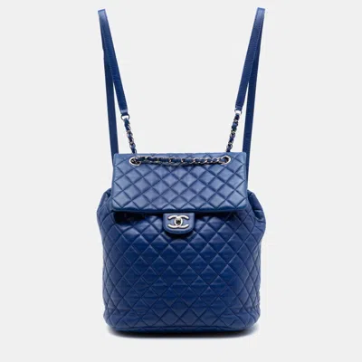 Pre-owned Chanel Blue Large Quilted Lambskin Urban Spirit Backpack