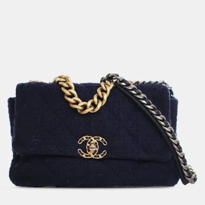 Pre-owned Chanel Blue Large Tweed 19 Flap