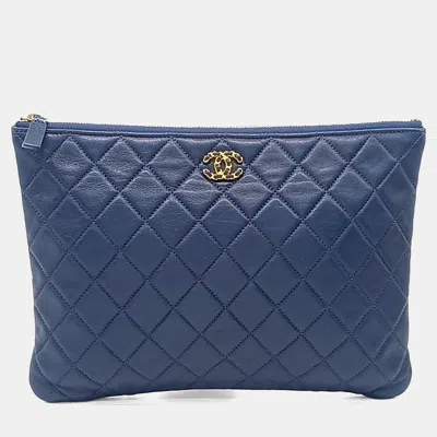 Pre-owned Chanel Blue Leather 19 Clutch New Medium