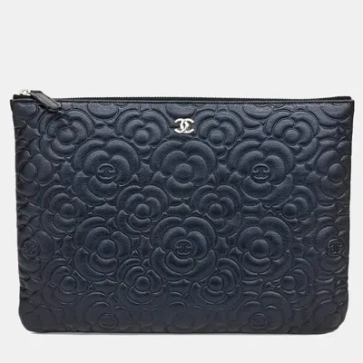 Pre-owned Chanel Blue Leather Camellia Clutch
