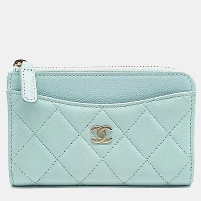 Pre-owned Chanel Blue Leather Caviar Card Holder