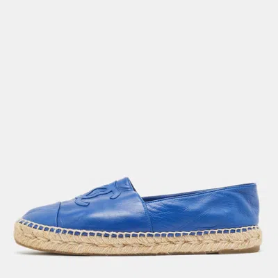 Pre-owned Chanel Blue Leather Cc Espadrille Flats Size 40