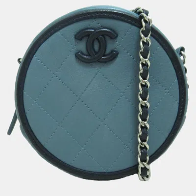 Pre-owned Chanel Blue Leather Cc Round Chain Shoulder Bag