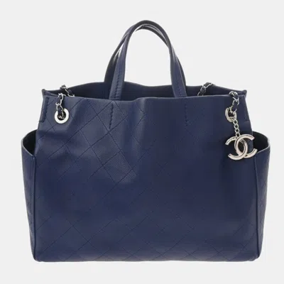 Pre-owned Chanel Blue Soft Caviar Leather Chain Tote Bag