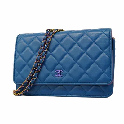 Pre-owned Chanel Blue Leather Chain/shoulder Wallet ()