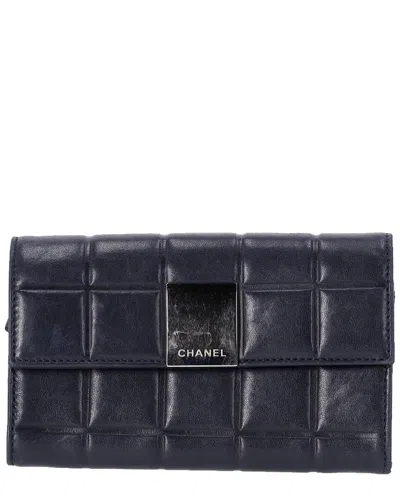 Pre-owned Chanel Blue Leather Chocolate Bar Long Wallet (authentic Pre-loved)