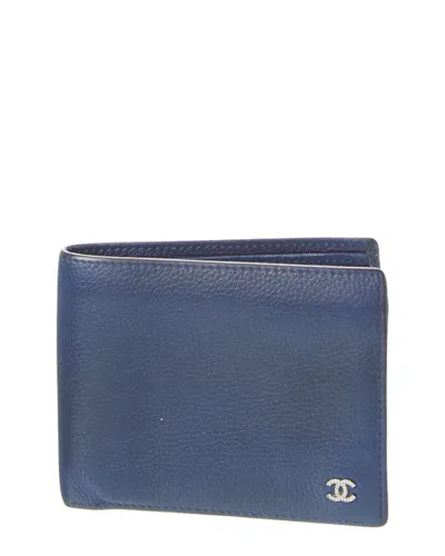 Pre-owned Chanel Blue Leather Coco Mark Bifold Wallet (authentic Pre-loved)