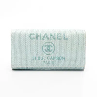 Pre-owned Chanel Blue Leather Fabric Long Wallet (bi-fold) ()