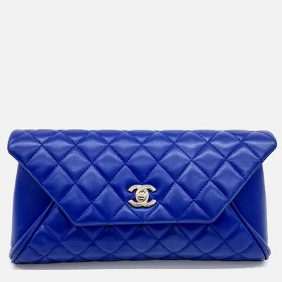Pre-owned Chanel Blue Leather Flap Clutch