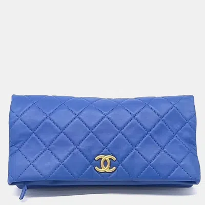 Pre-owned Chanel Blue Leather Folding Clutch