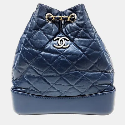Pre-owned Chanel Blue Leather Gabrielle Backpack Small