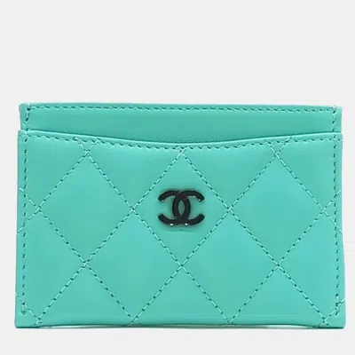 Pre-owned Chanel Blue Leather Lambskin Card Holder Ap0213