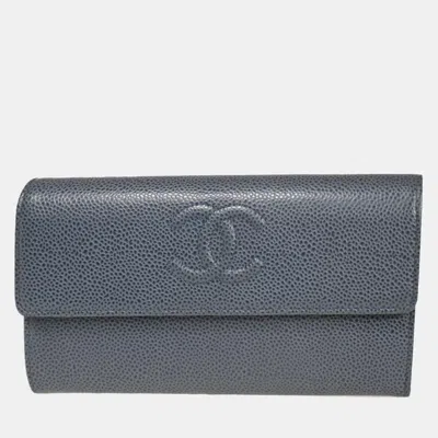 Pre-owned Chanel Blue Leather Logo Cc Wallet Bag