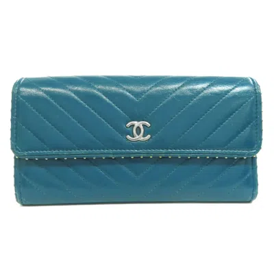 Pre-owned Chanel Blue Leather Long Wallet (bi-fold) ()