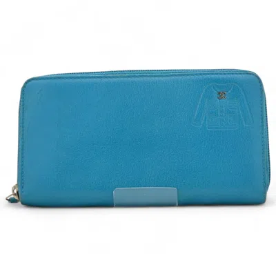 Pre-owned Chanel Blue Leather Long Wallet (bi-fold) ()