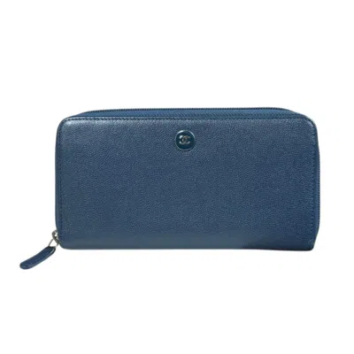 Pre-owned Chanel Blue Leather Long Wallet (bi-fold) ()