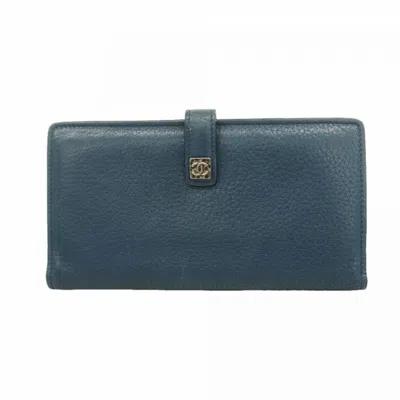 Pre-owned Chanel Blue Leather Long Wallet (bi-fold) ()