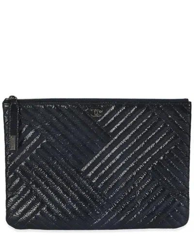 Pre-owned Chanel Blue Leather Medium Cc Crossing Cosmetic Case (authentic Pre-loved)