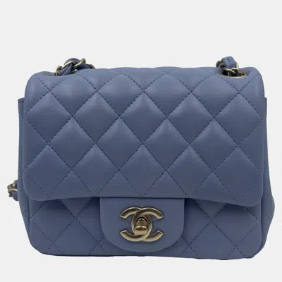 Pre-owned Chanel Blue Leather Mini Square Classic Single Flap