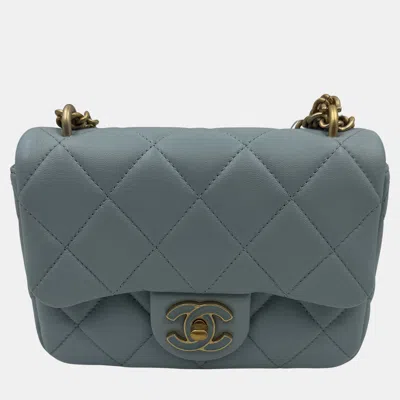 Pre-owned Chanel Blue Leather Mini Square Classic Single Flap Bag